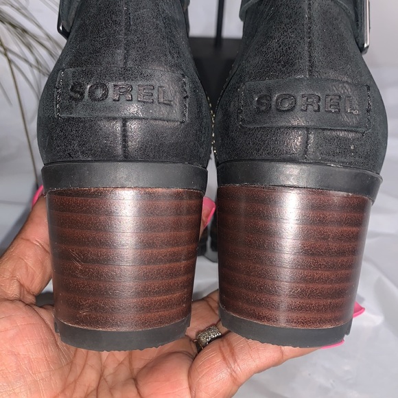 SOREL Black Cate Buckle Waterproof Leather Boots Size 8 - Picture 11 of 13